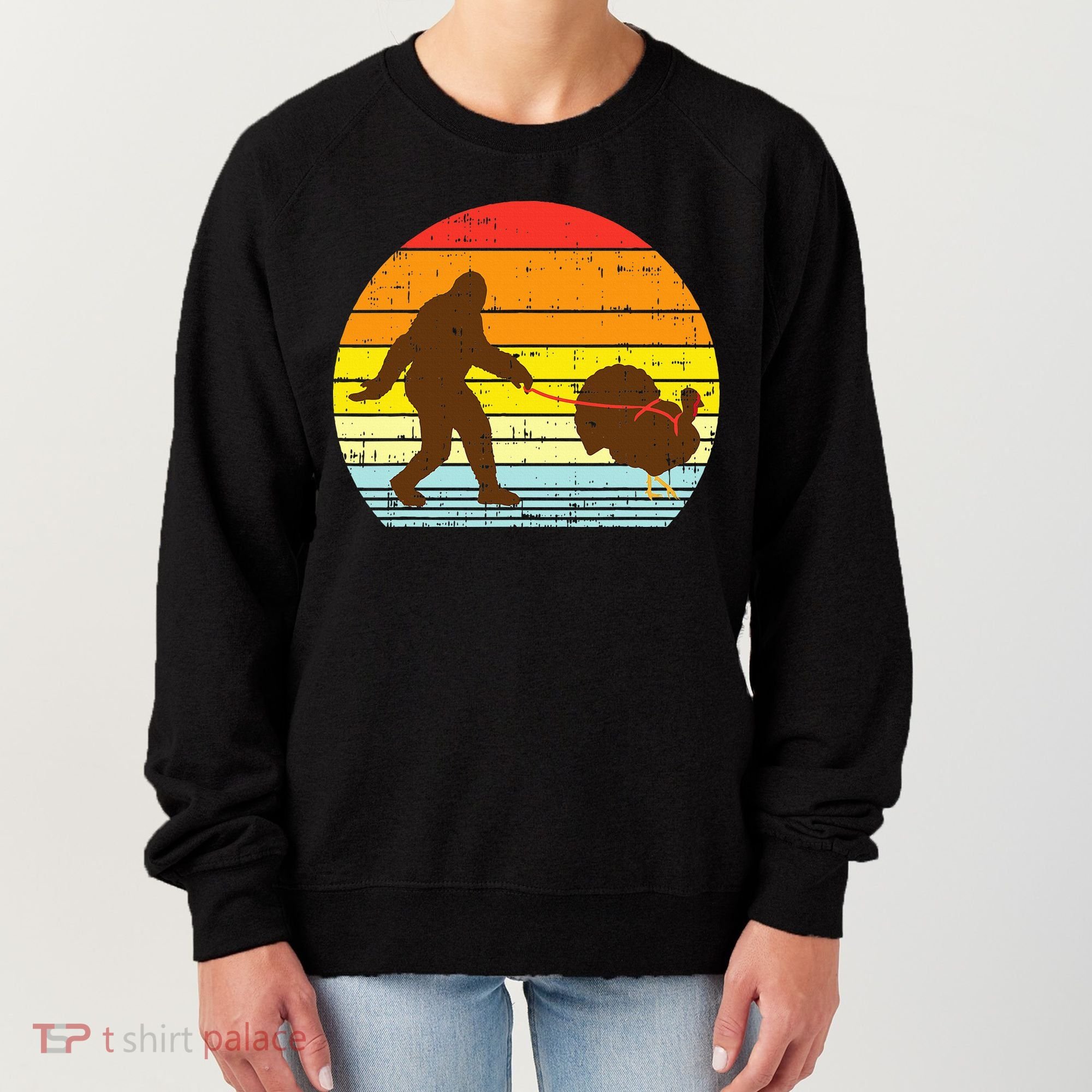 Bigfoot Sasquatch Turkey Sunset Retro Thanksgiving Day Gift Women's Sweatshirt