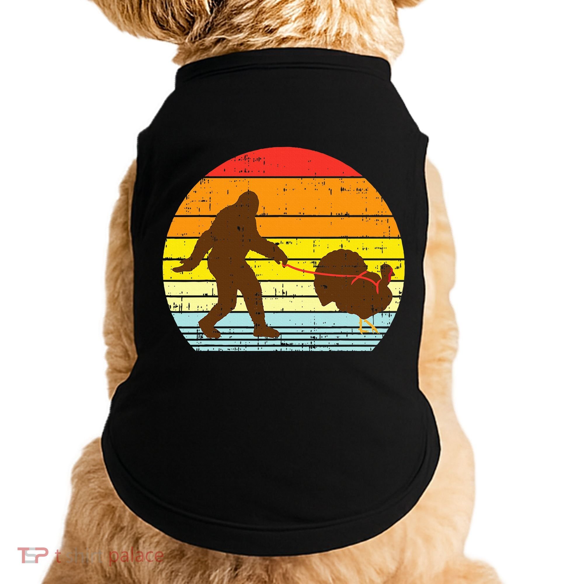 Bigfoot Sasquatch Turkey Sunset Retro Thanksgiving Day Gift Doggie Tank