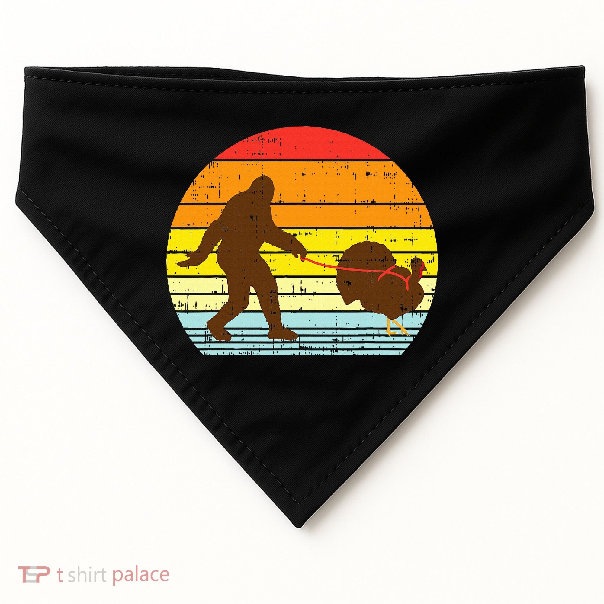 Bigfoot Sasquatch Turkey Sunset Retro Thanksgiving Day Gift USA-Made Doggie Bandana