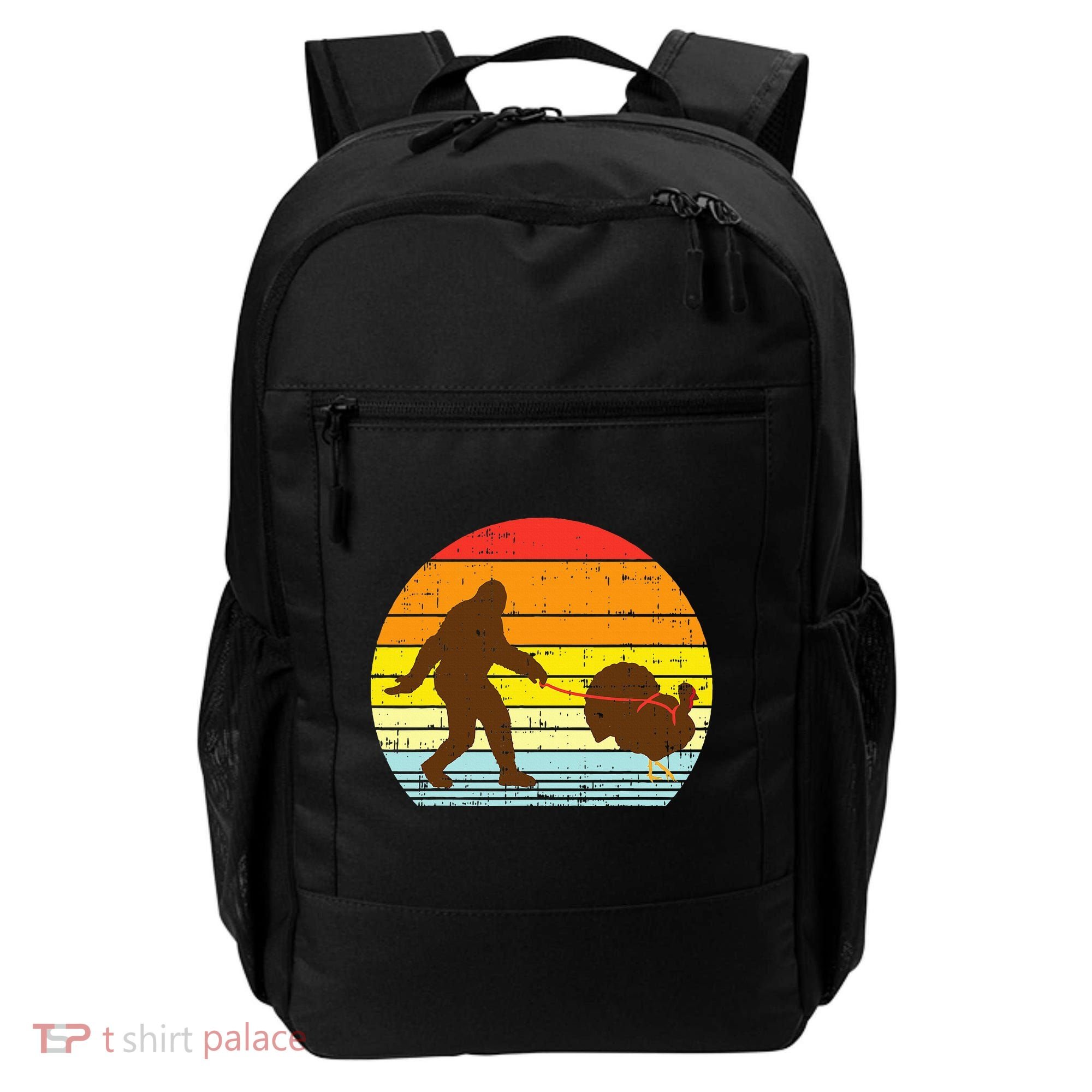 Bigfoot Sasquatch Turkey Sunset Retro Thanksgiving Day Gift Backpack