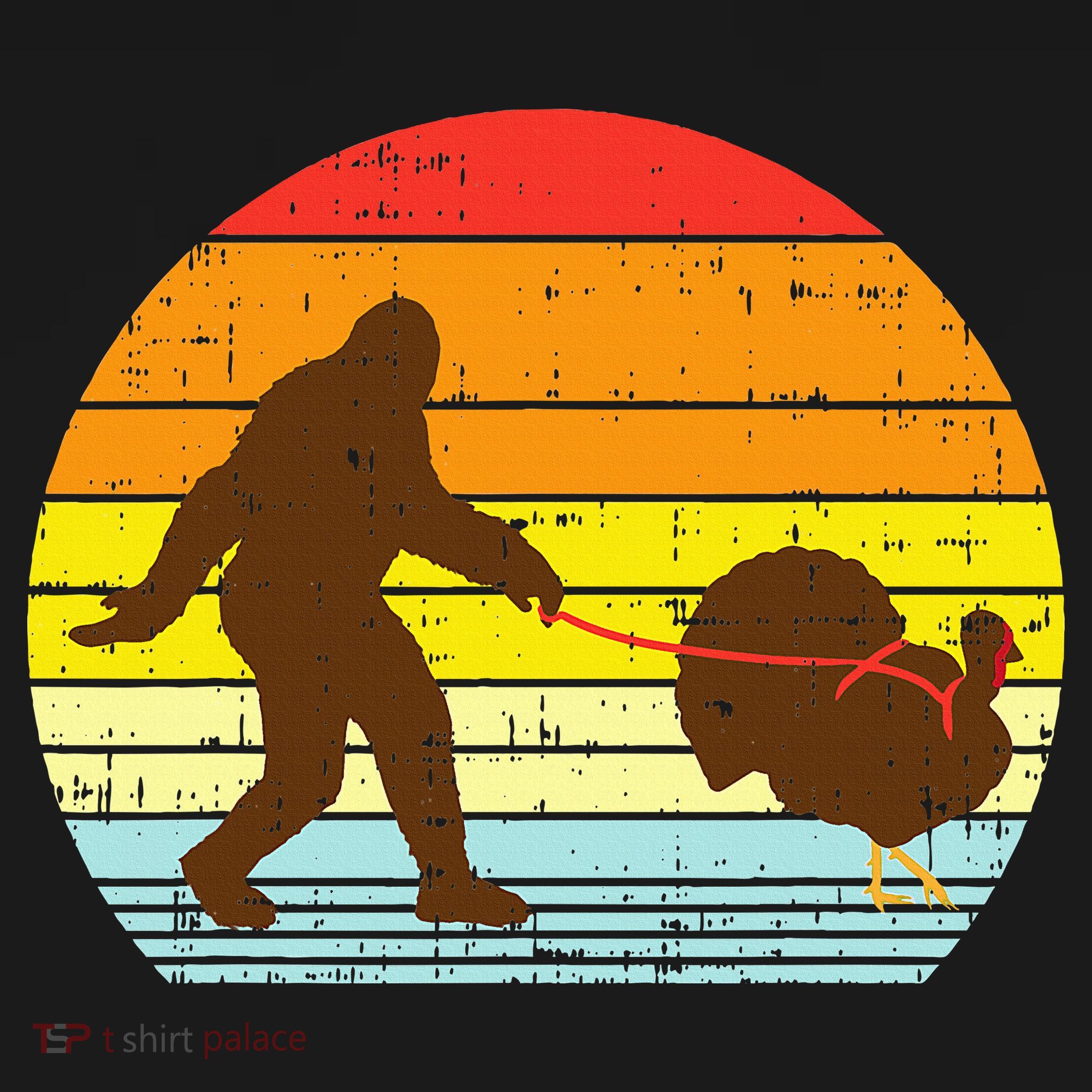 Bigfoot Sasquatch Turkey Sunset Retro Thanksgiving Day Gift Backpack