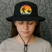 Bigfoot Sasquatch Turkey Sunset Retro Thanksgiving Day Gift Bucket Hat thumb 3