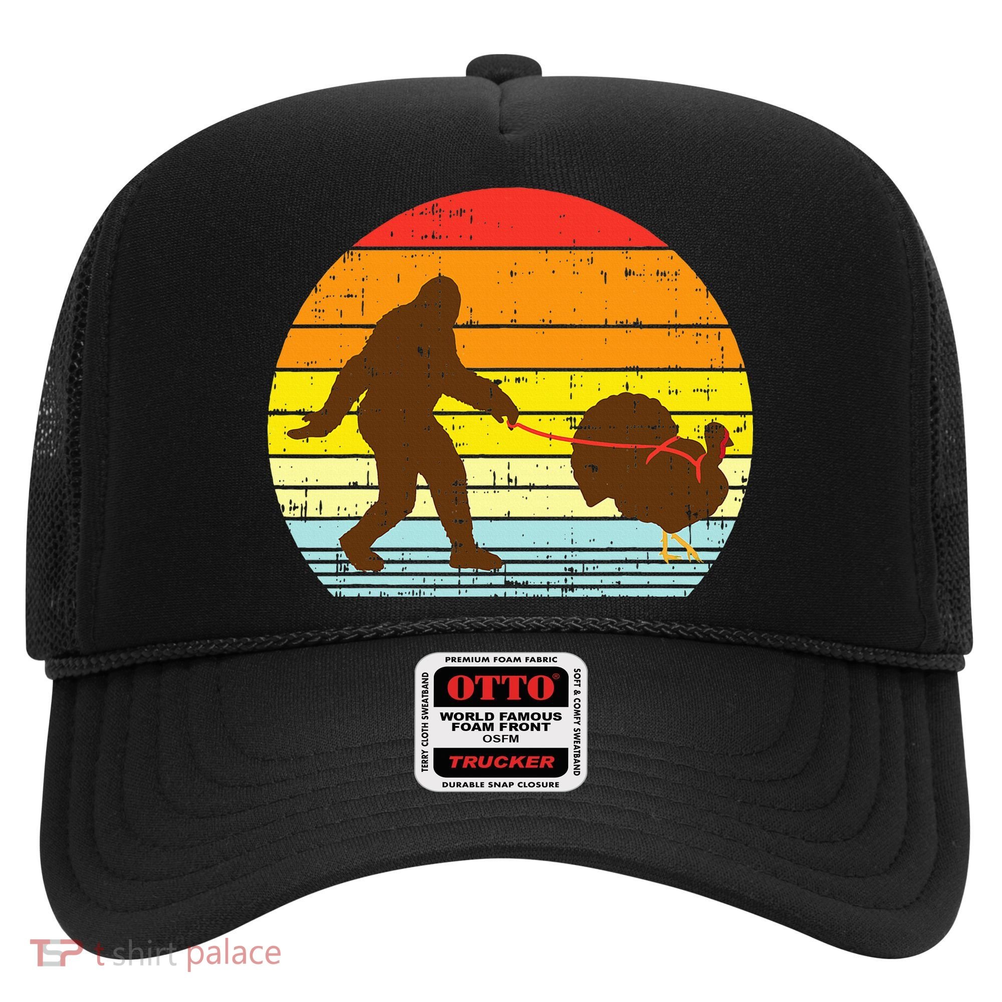 Bigfoot Sasquatch Turkey Sunset Retro Thanksgiving Day Gift Hat