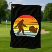 Bigfoot Sasquatch Turkey Sunset Retro Thanksgiving Day Gift Golf Towel thumb 1