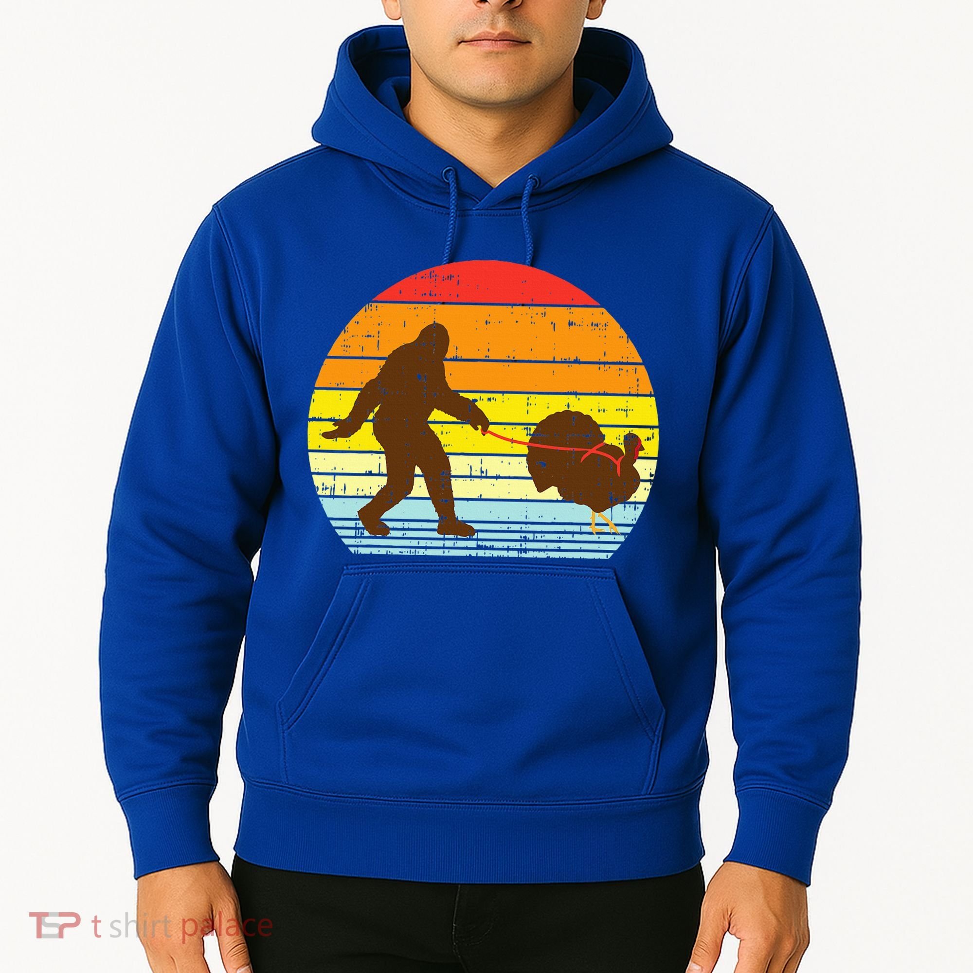 Bigfoot Sasquatch Turkey Sunset Retro Thanksgiving Day Gift Hoodie