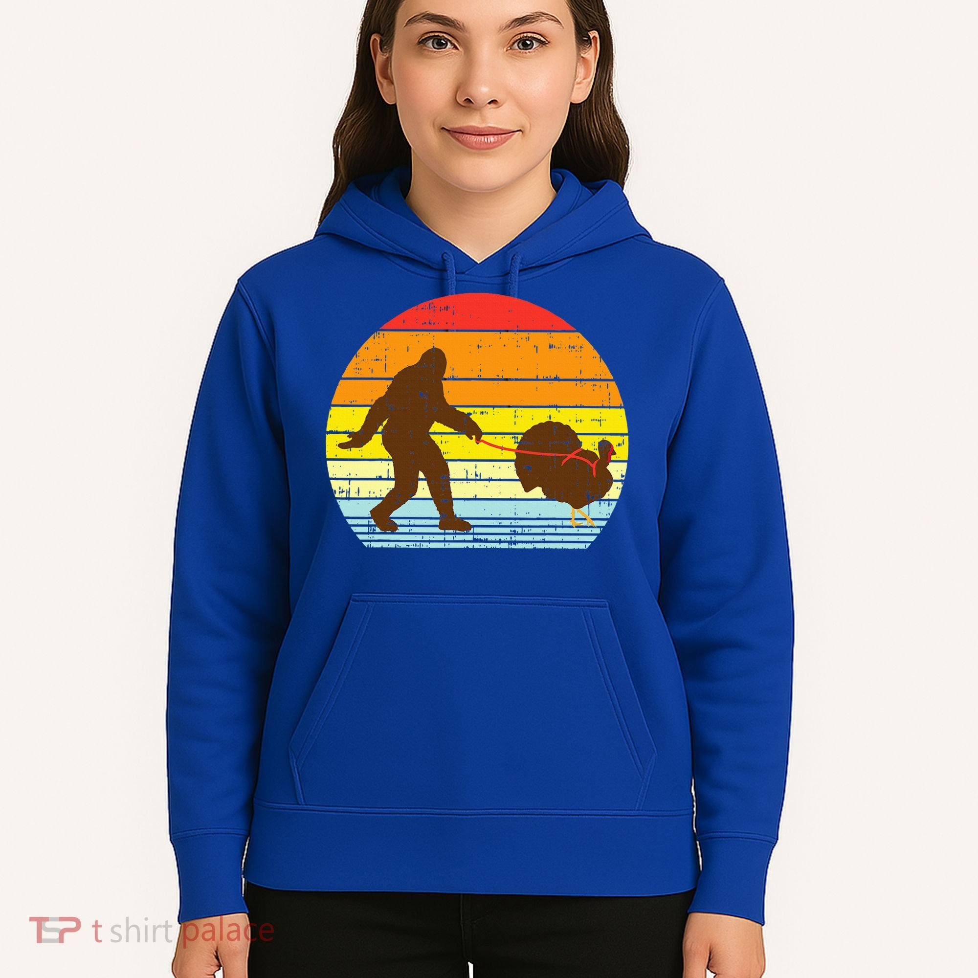Bigfoot Sasquatch Turkey Sunset Retro Thanksgiving Day Gift Hoodie