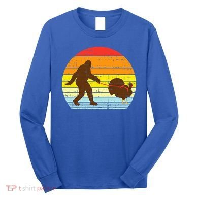 Bigfoot Sasquatch Turkey Sunset Retro Thanksgiving Day Gift Long Sleeve Shirt