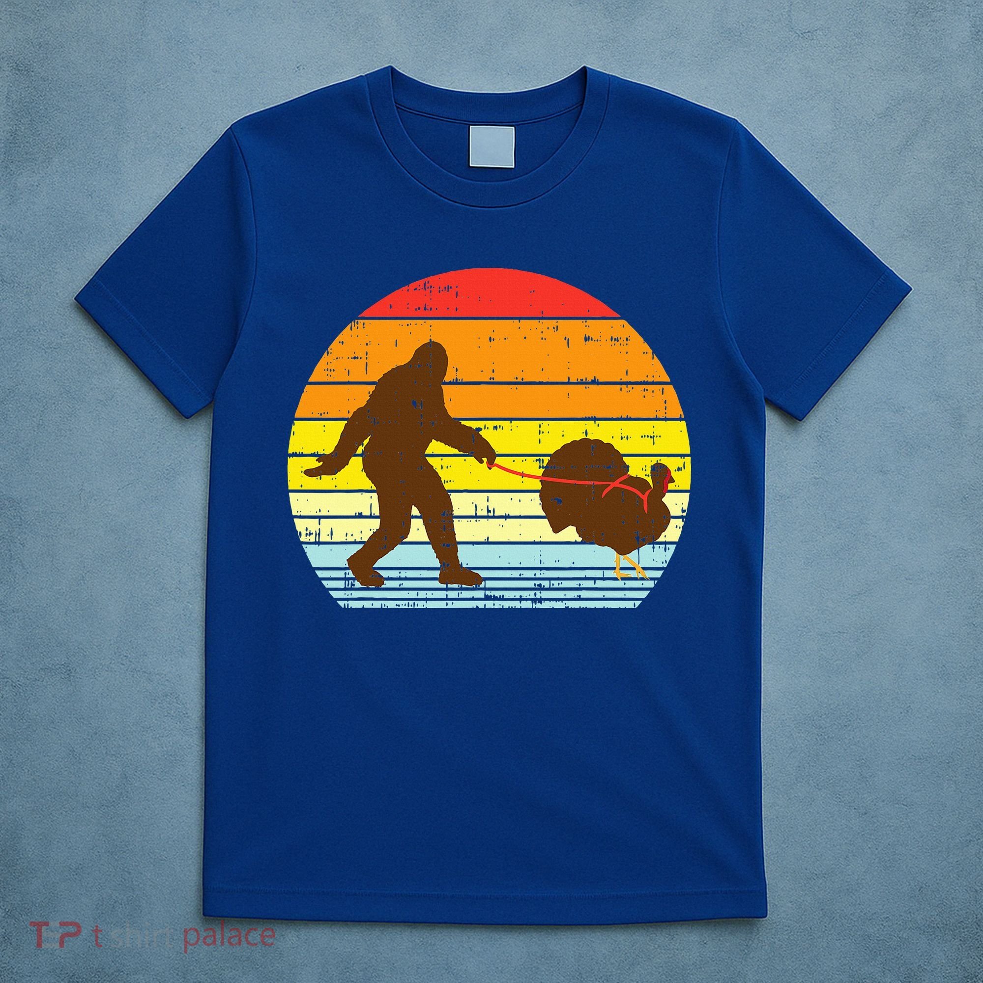 Bigfoot Sasquatch Turkey Sunset Retro Thanksgiving Day Gift T-Shirt