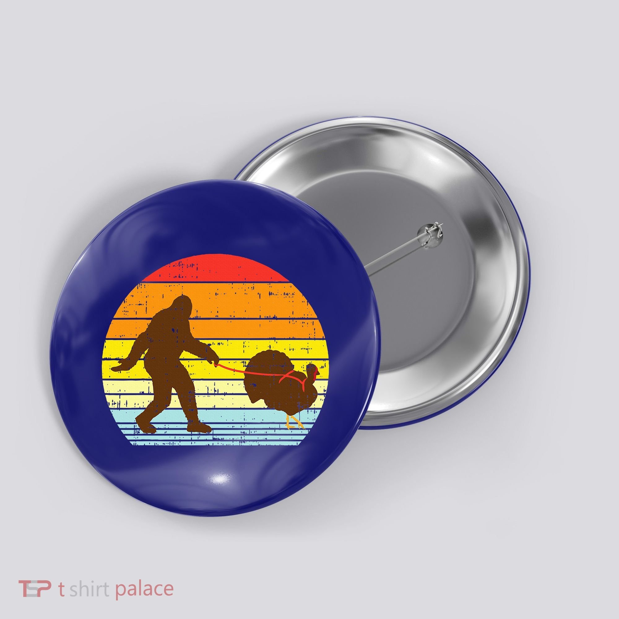 Bigfoot Sasquatch Turkey Sunset Retro Thanksgiving Day Gift Button