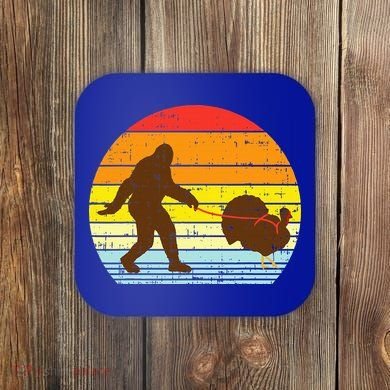 Bigfoot Sasquatch Turkey Sunset Retro Thanksgiving Day Gift Coaster