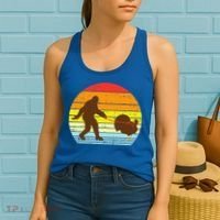 Bigfoot Sasquatch Turkey Sunset Retro Thanksgiving Day Gift Women's Tank Top thumb 2
