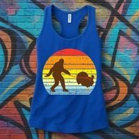 Bigfoot Sasquatch Turkey Sunset Retro Thanksgiving Day Gift Women's Tank Top thumb 3