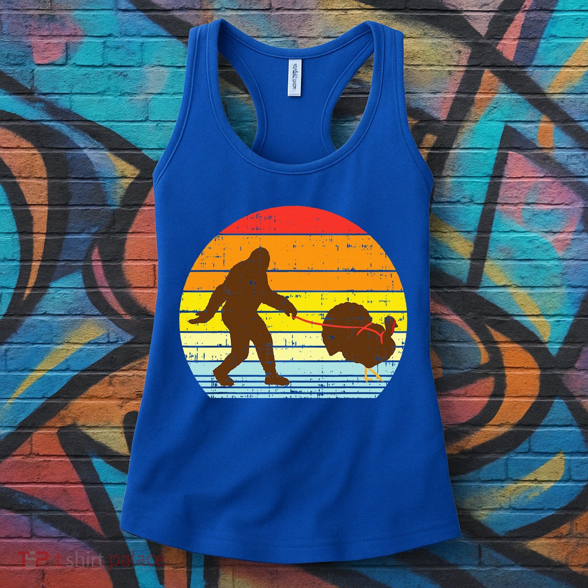 Bigfoot Sasquatch Turkey Sunset Retro Thanksgiving Day Gift Women's Tank Top