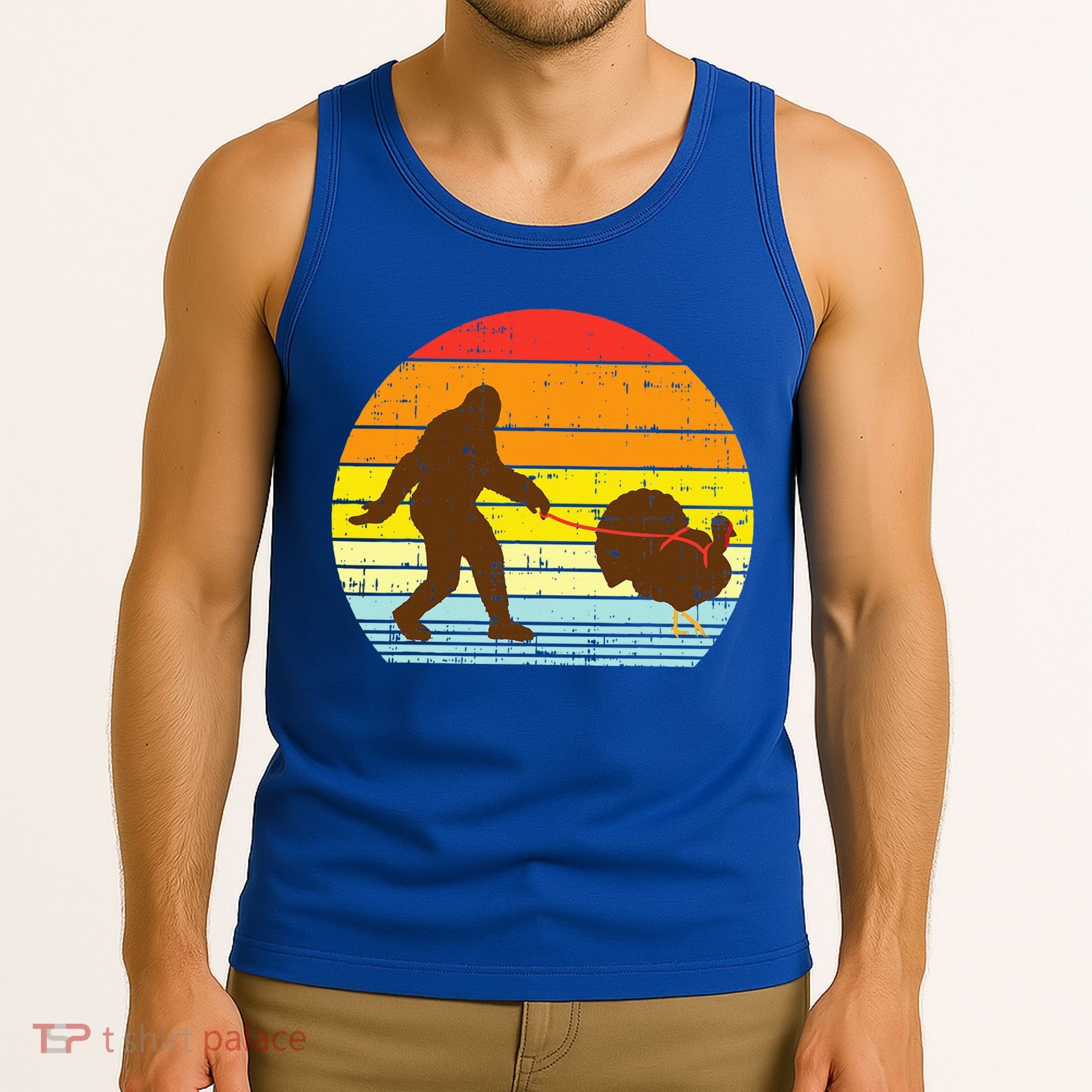 Bigfoot Sasquatch Turkey Sunset Retro Thanksgiving Day Gift Tank Top