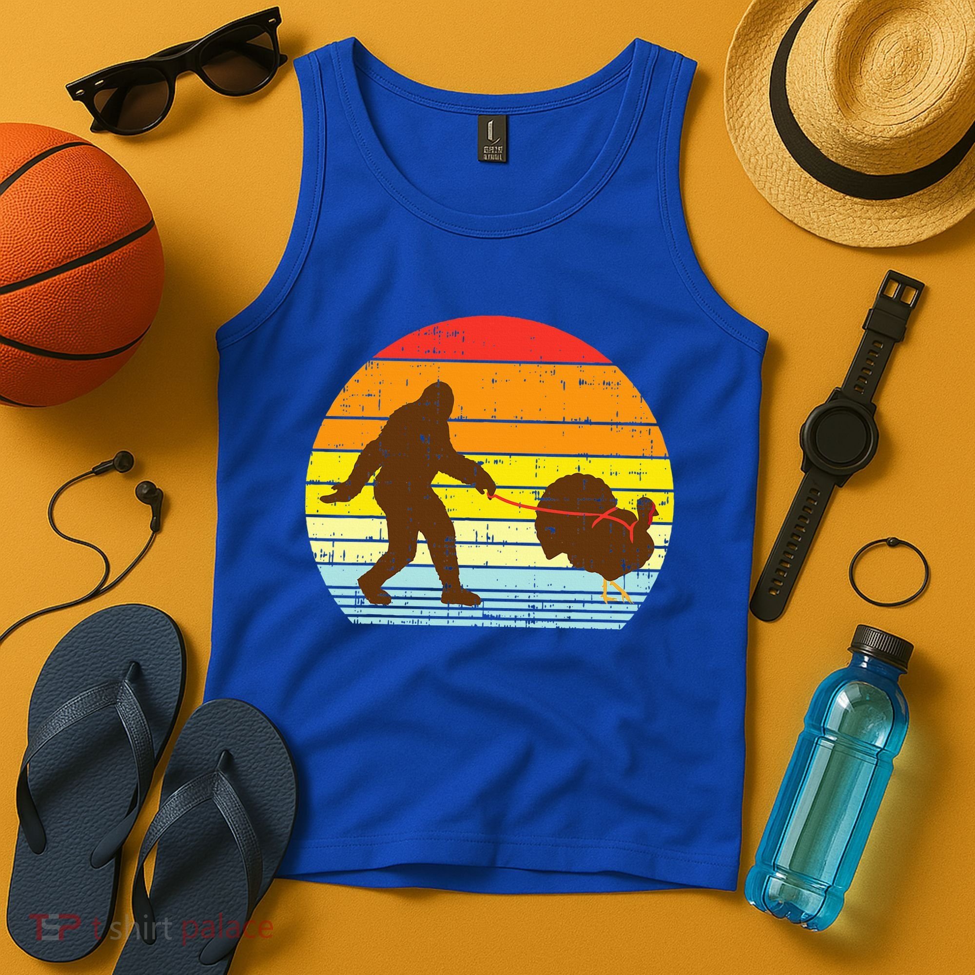 Bigfoot Sasquatch Turkey Sunset Retro Thanksgiving Day Gift Tank Top