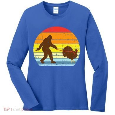 Bigfoot Sasquatch Turkey Sunset Retro Thanksgiving Day Gift Women's Long Sleeve Shirt
