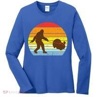 Bigfoot Sasquatch Turkey Sunset Retro Thanksgiving Day Gift Women's Long Sleeve Shirt thumb 0