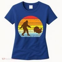 Bigfoot Sasquatch Turkey Sunset Retro Thanksgiving Day Gift Women's T-Shirt thumb 0