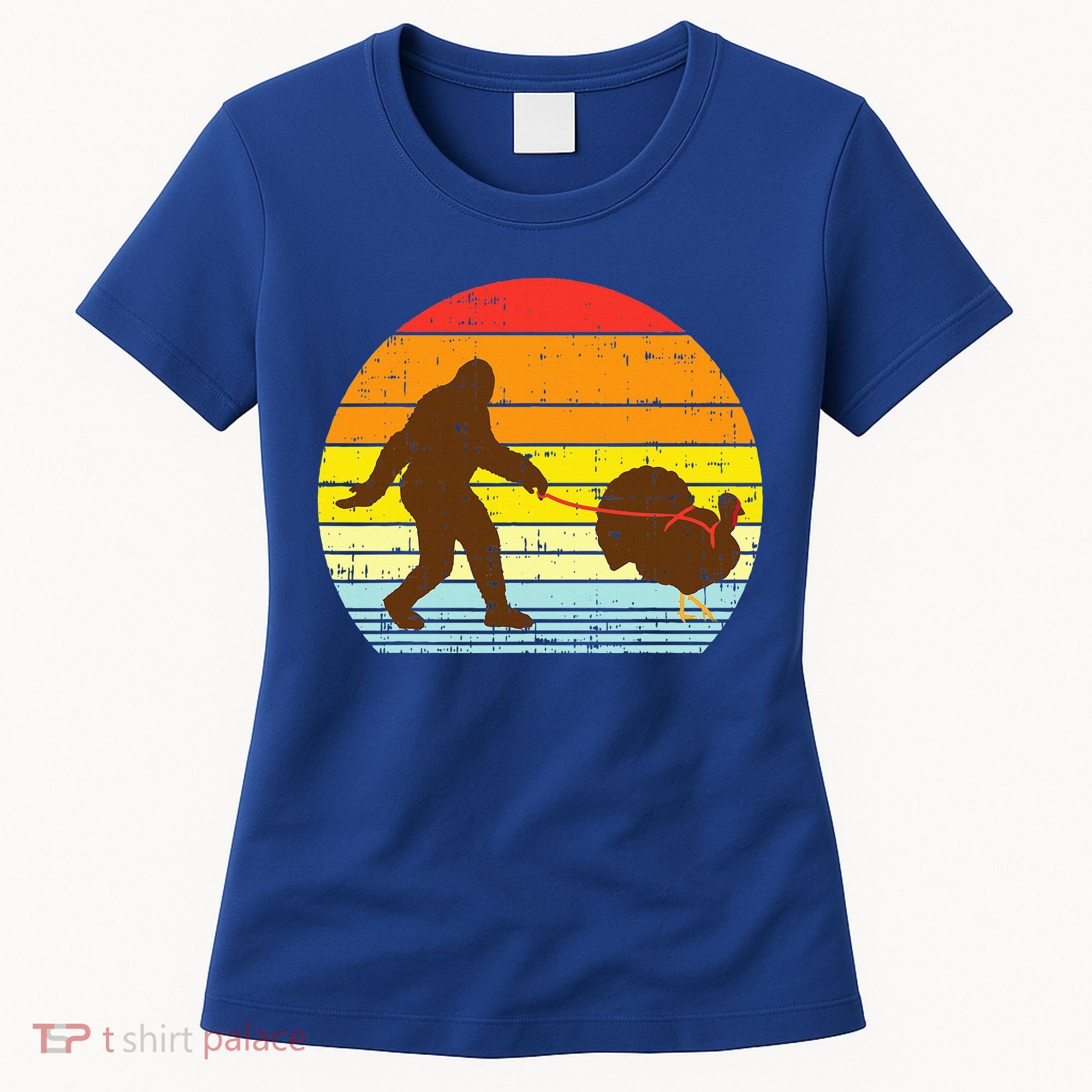 Bigfoot Sasquatch Turkey Sunset Retro Thanksgiving Day Gift Women's T-Shirt