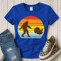 Bigfoot Sasquatch Turkey Sunset Retro Thanksgiving Day Gift Women's T-Shirt thumb 3