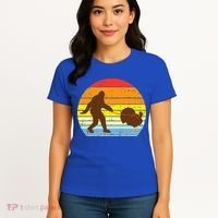 Bigfoot Sasquatch Turkey Sunset Retro Thanksgiving Day Gift Women's T-Shirt thumb 4