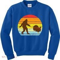 Bigfoot Sasquatch Turkey Sunset Retro Thanksgiving Day Gift Kids Sweatshirt thumb 0
