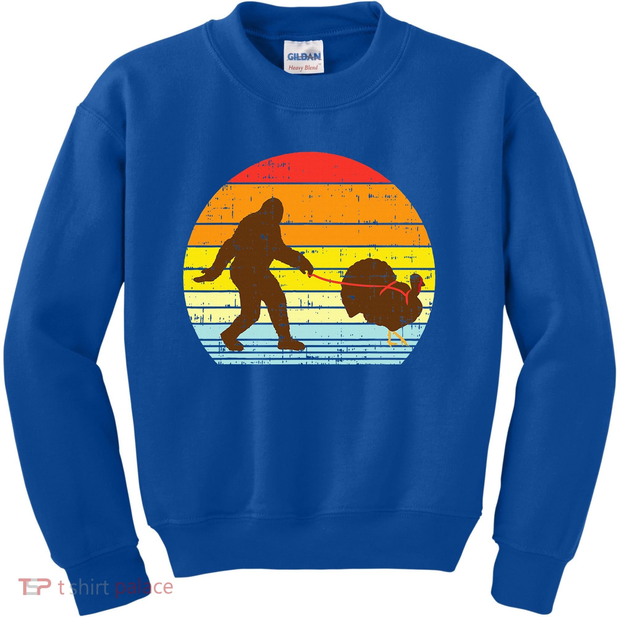 Bigfoot Sasquatch Turkey Sunset Retro Thanksgiving Day Gift Kids Sweatshirt