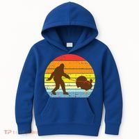 Bigfoot Sasquatch Turkey Sunset Retro Thanksgiving Day Gift Kids Hoodie thumb 0