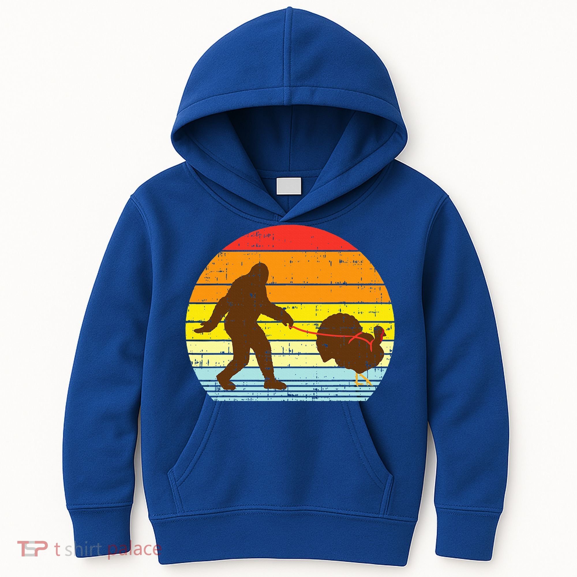 Bigfoot Sasquatch Turkey Sunset Retro Thanksgiving Day Gift Kids Hoodie