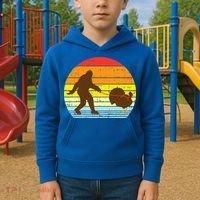 Bigfoot Sasquatch Turkey Sunset Retro Thanksgiving Day Gift Kids Hoodie thumb 2