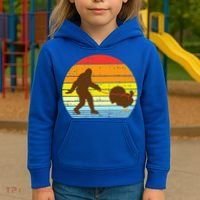 Bigfoot Sasquatch Turkey Sunset Retro Thanksgiving Day Gift Kids Hoodie thumb 3