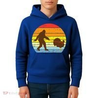 Bigfoot Sasquatch Turkey Sunset Retro Thanksgiving Day Gift Kids Hoodie thumb 4