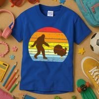 Bigfoot Sasquatch Turkey Sunset Retro Thanksgiving Day Gift Kids T-Shirt thumb 3