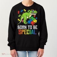Born Special Trex Puzzle Dino Autism Awareness Women's Sweatshirt thumb 0