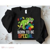 Born Special Trex Puzzle Dino Autism Awareness Sweatshirt thumb 2