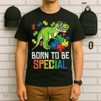 Born Special Trex Puzzle Dino Autism Awareness T-Shirt thumb 6
