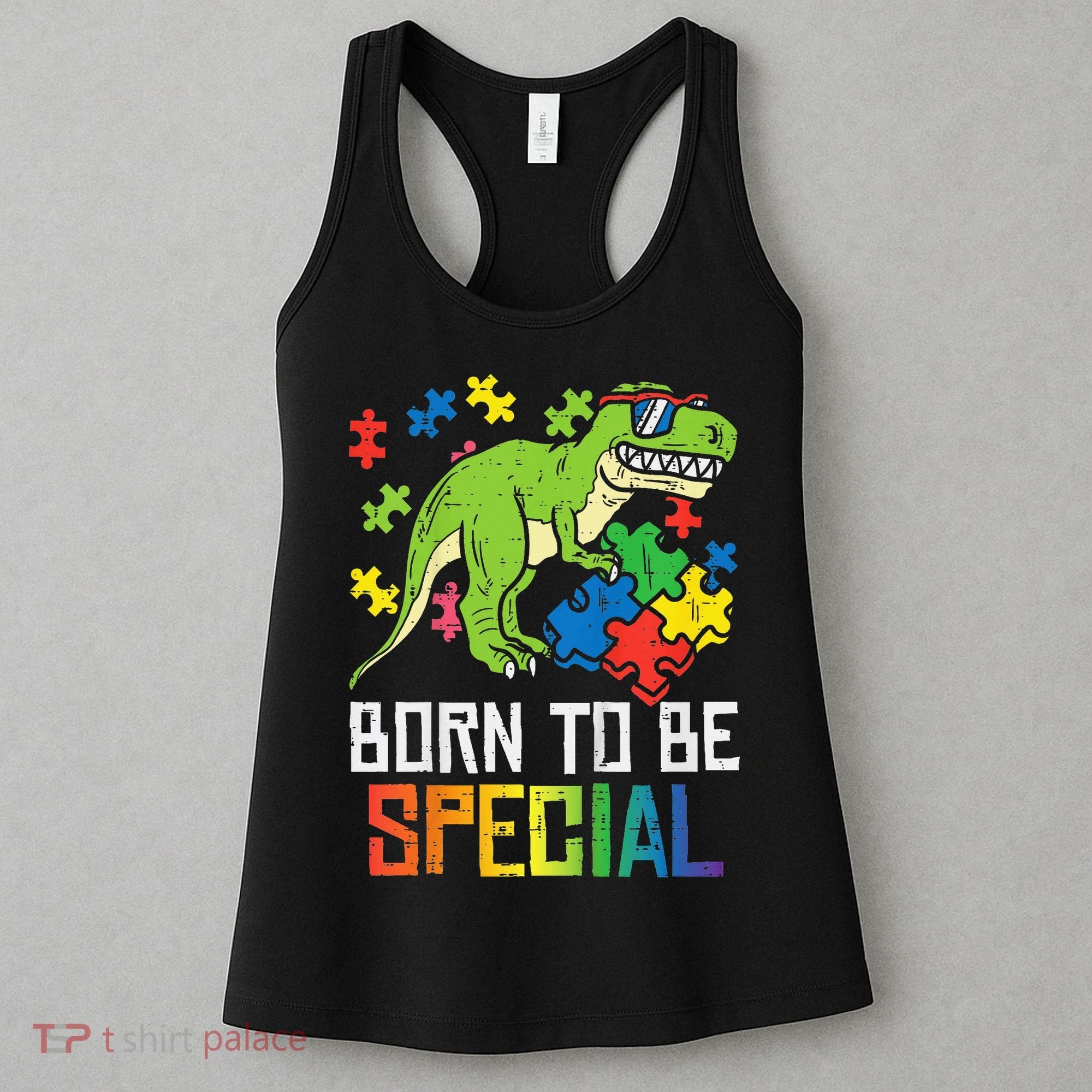 Born Special Trex Puzzle Dino Autism Awareness Women's Tank Top