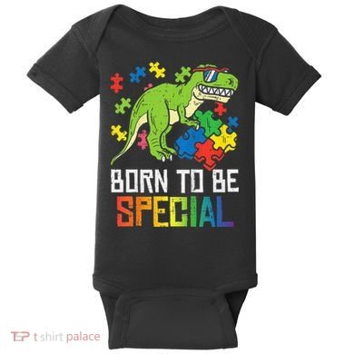 Born Special Trex Puzzle Dino Autism Awareness Baby Bodysuit