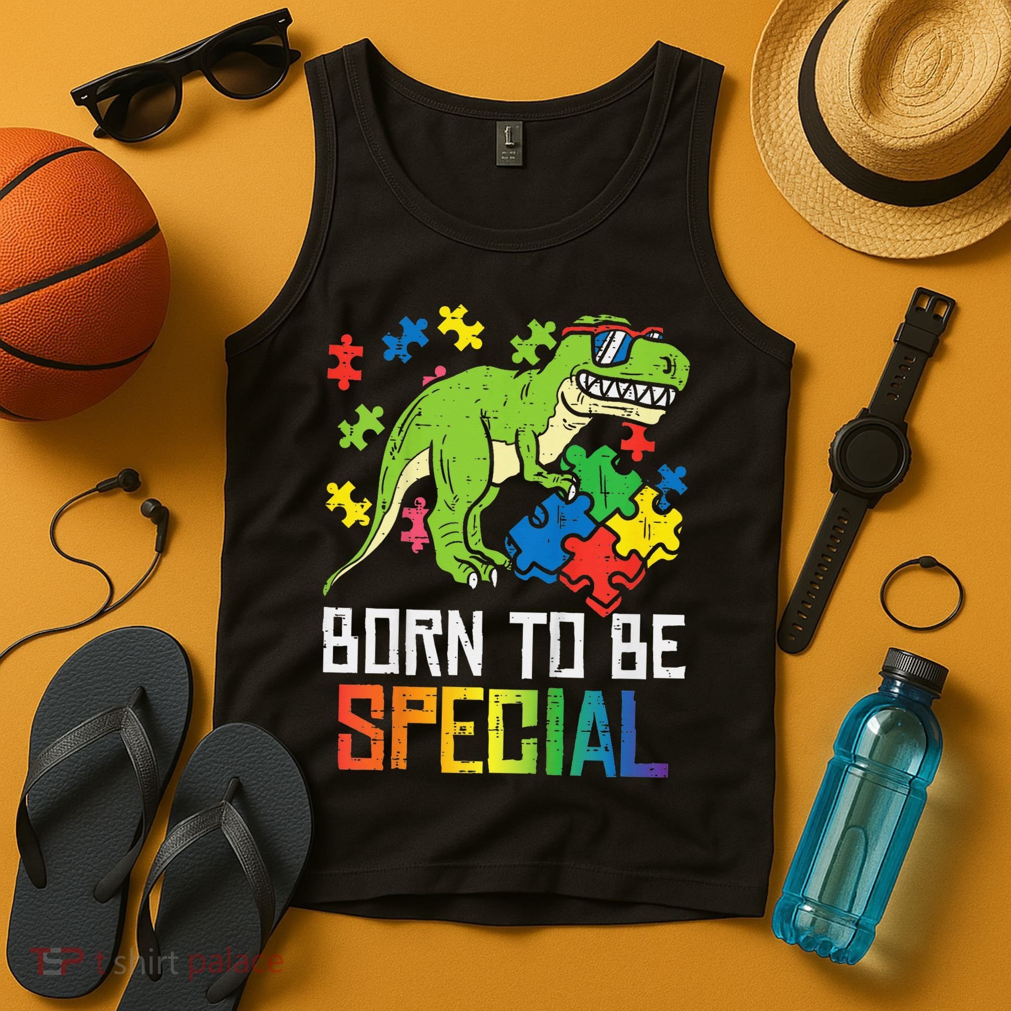 Born Special Trex Puzzle Dino Autism Awareness Tank Top