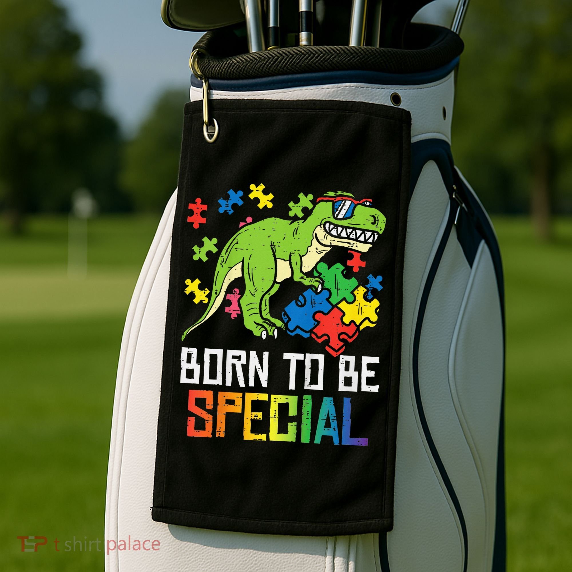 Born Special Trex Puzzle Dino Autism Awareness Golf Towel