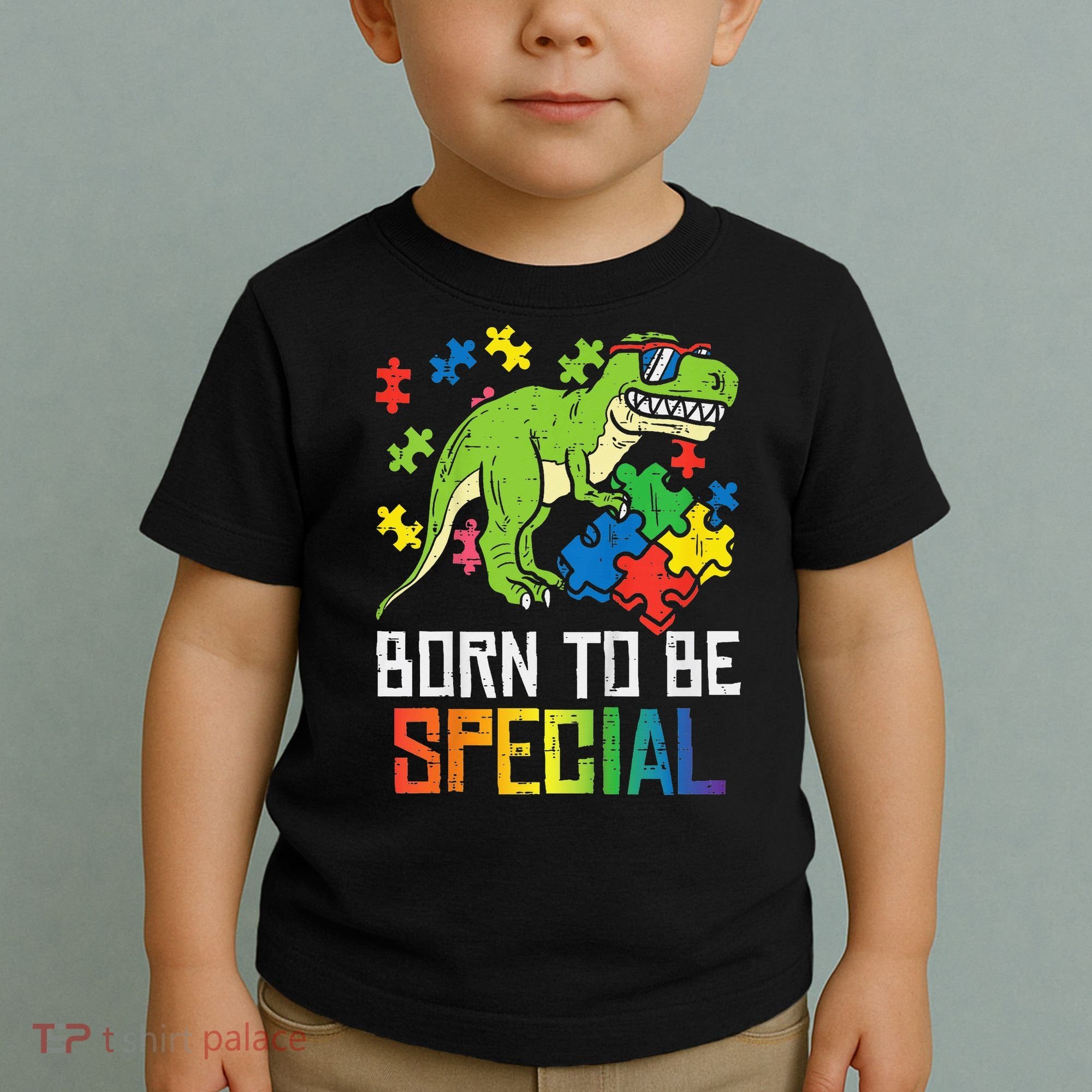 Born Special Trex Puzzle Dino Autism Awareness Toddler T-Shirt