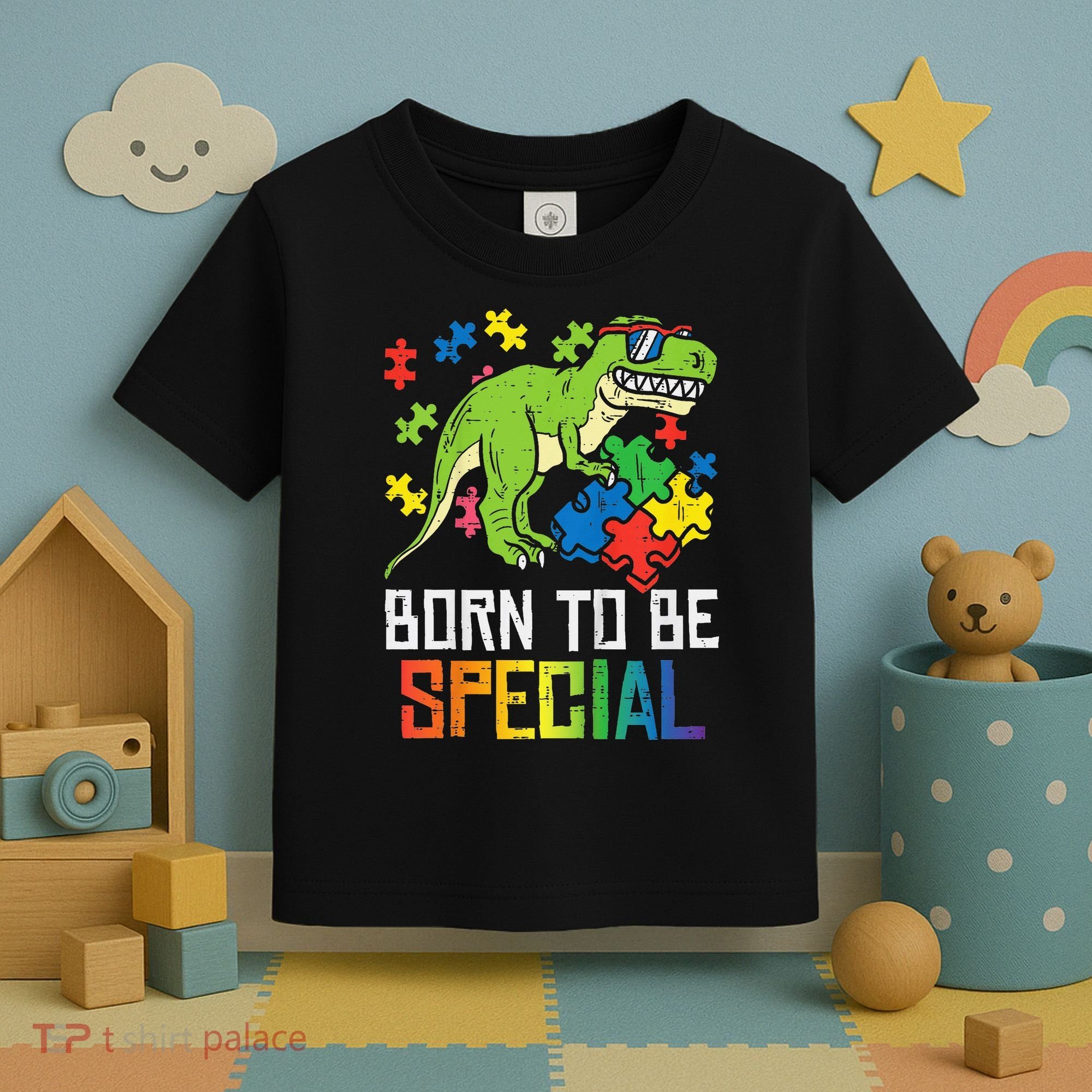 Born Special Trex Puzzle Dino Autism Awareness Toddler T-Shirt