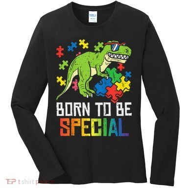 Born Special Trex Puzzle Dino Autism Awareness Women's Long Sleeve Shirt