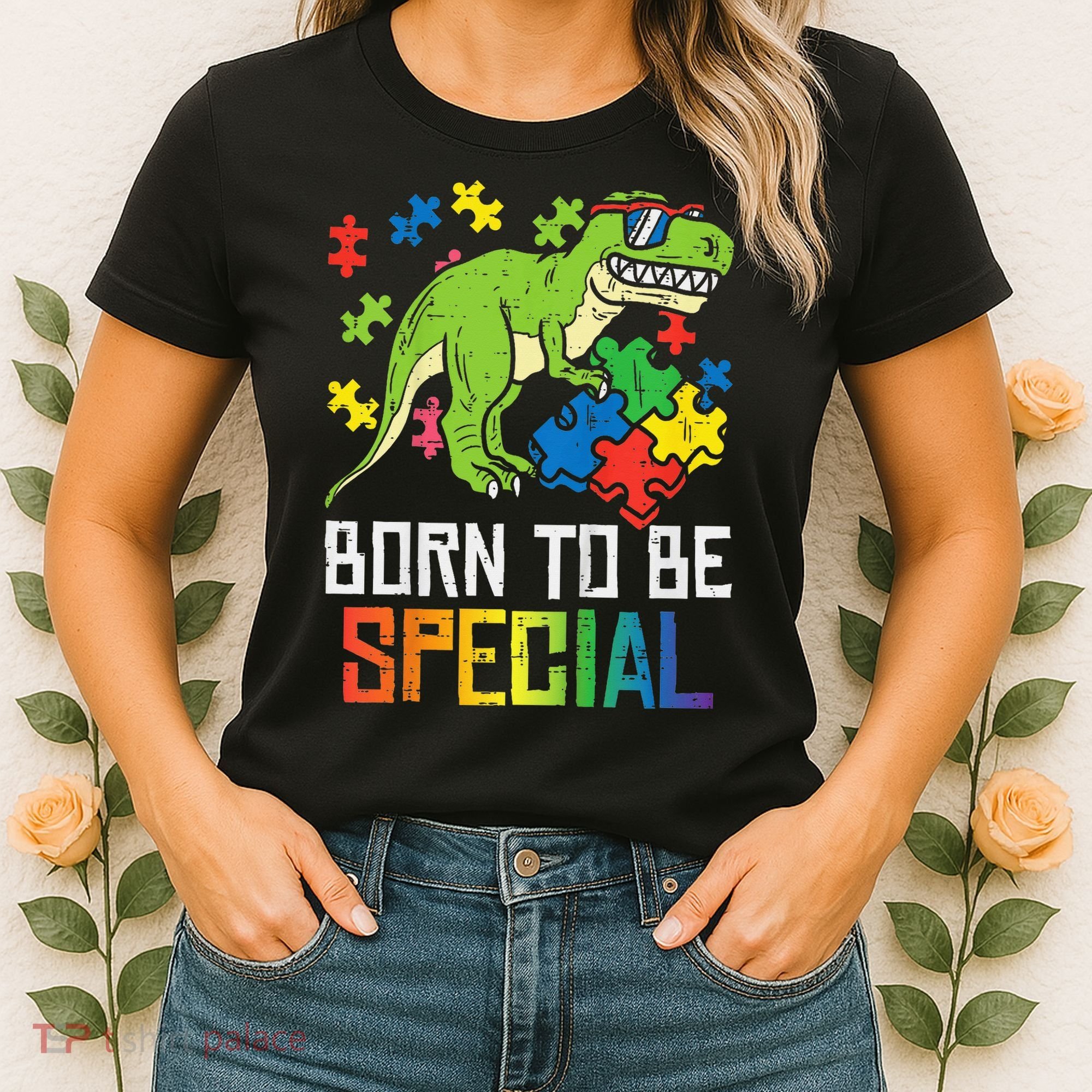 Born Special Trex Puzzle Dino Autism Awareness Women's T-Shirt