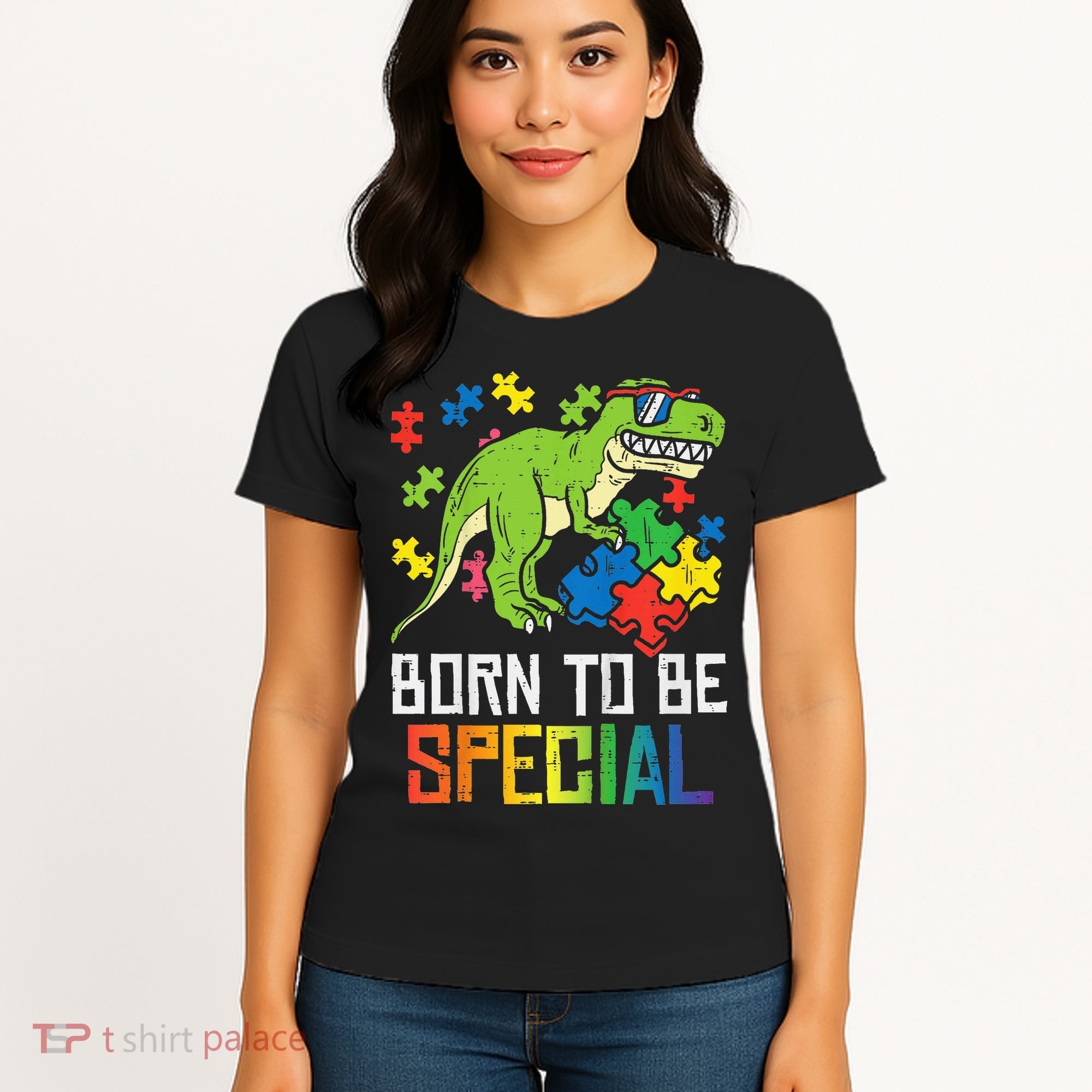 Born Special Trex Puzzle Dino Autism Awareness Women's T-Shirt