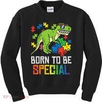 Born Special Trex Puzzle Dino Autism Awareness Kids Sweatshirt thumb 0