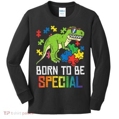 Born Special Trex Puzzle Dino Autism Awareness Kids Long Sleeve Shirt