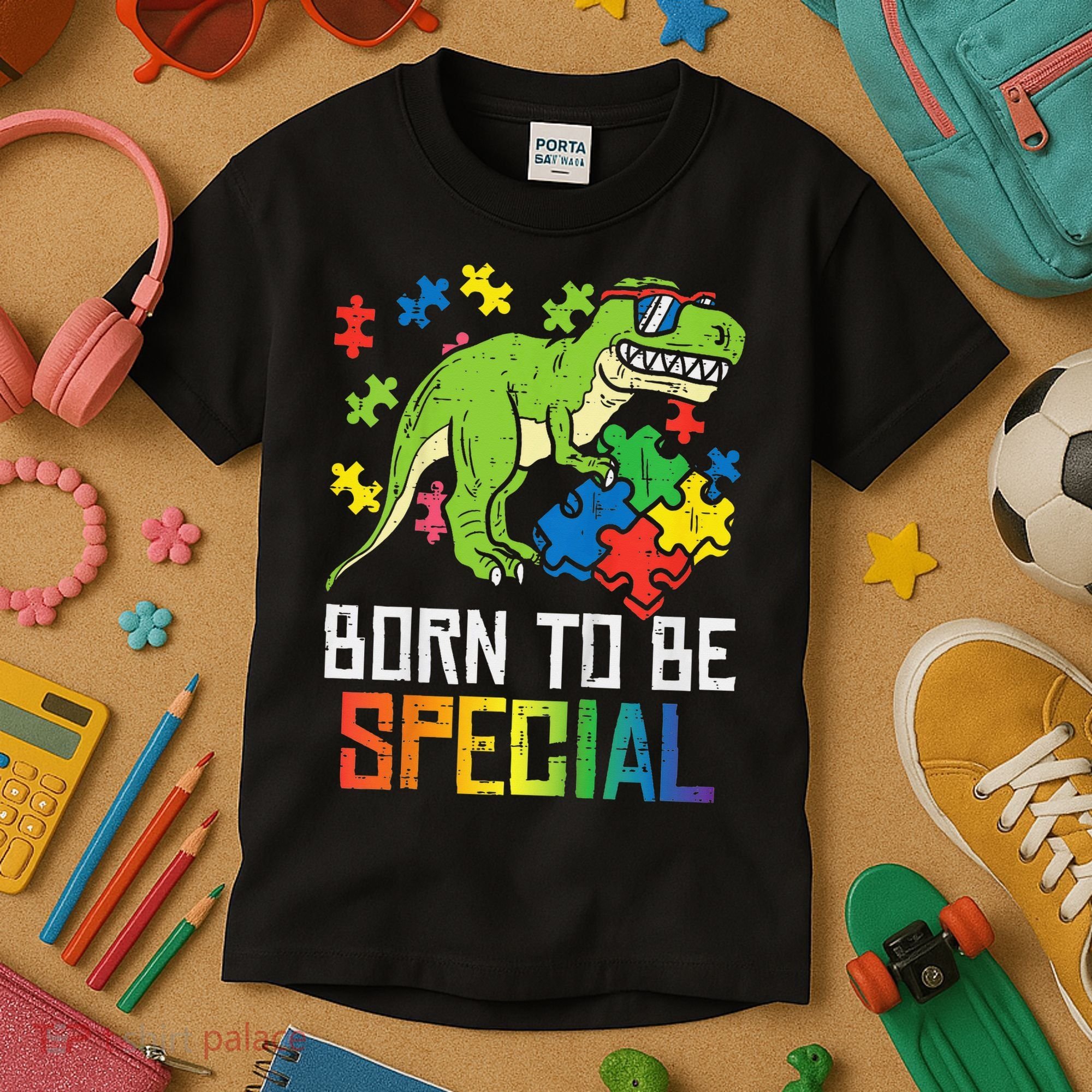 Born Special Trex Puzzle Dino Autism Awareness Kids T-Shirt