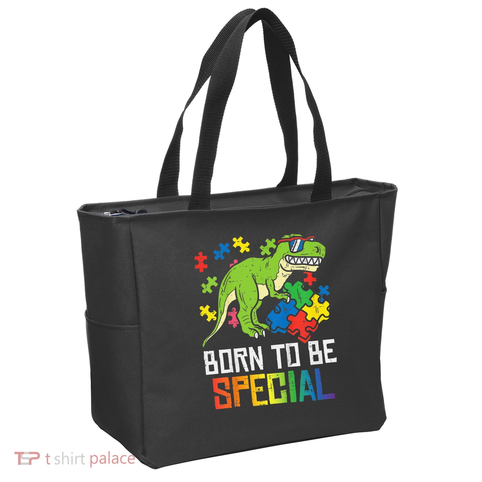 Born Special Trex Puzzle Dino Autism Awareness Tote Bag