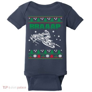 Braaap Snowmobiling Ugly Christmas Baby Bodysuit